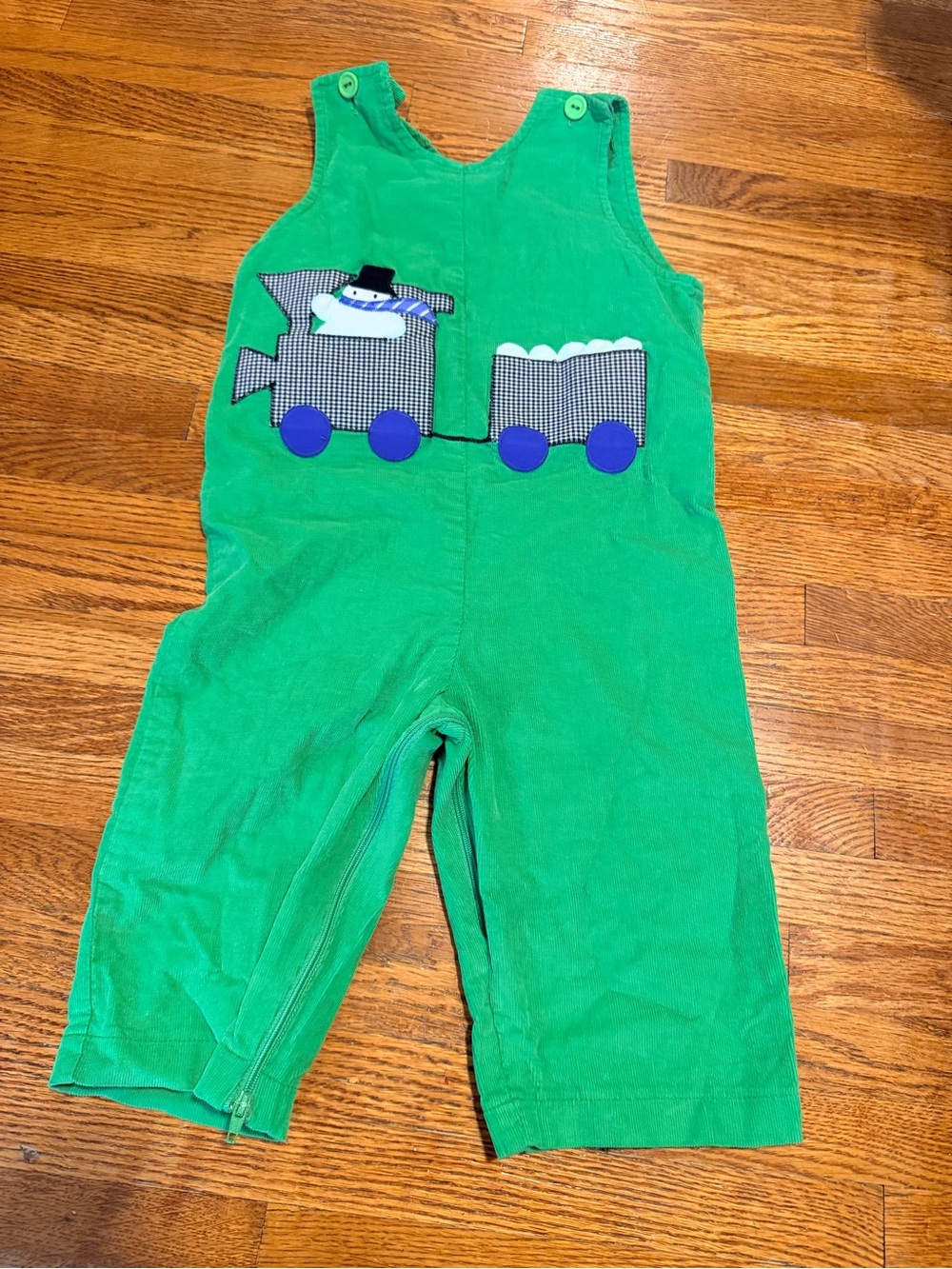 Vintage Green Kids Corduroy Train Overalls